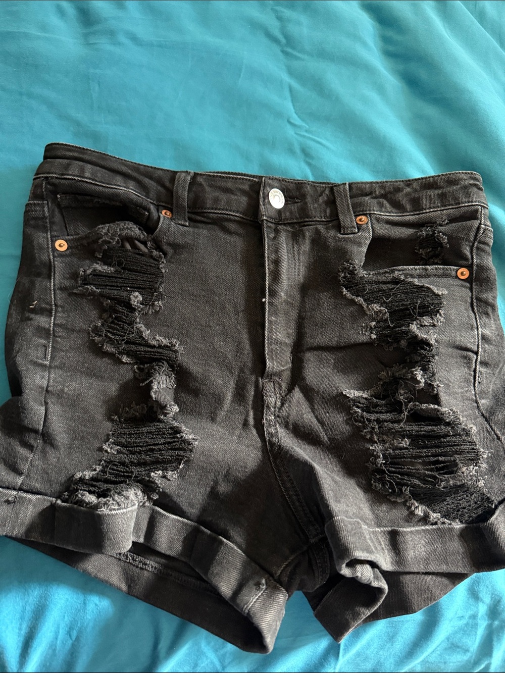 American Eagle Outfitters Black Distressed Denim Shorts